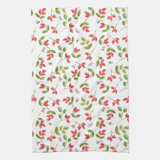 Rosehip en bee teatowel theedoek (Verticaal)