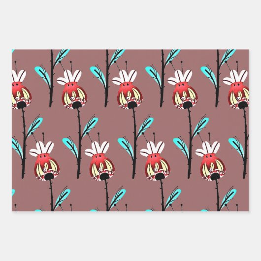 Rosehip Gold Blauwgroen Roze Floral Pattern Inpakpapier Vel (Voorkant 2)