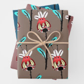 Rosehip Gold Blauwgroen Roze Floral Pattern Inpakpapier Vel (In situ)