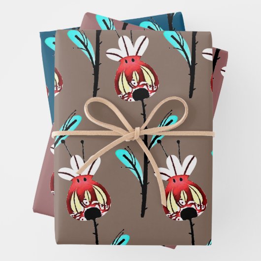 Rosehip Gold Blauwgroen Roze Floral Pattern Inpakpapier Vel (In situ)