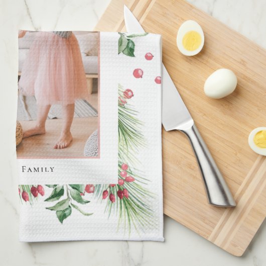 Rosehips & Holly Berries - kerstfoto Theedoek (Quarter Fold)