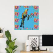 Rosella Bird Waterverf Parrot Aqua Roos Poster (Thuiskantoor)