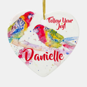 Rosella Papegaai Aquarel Schildering Naam Decorati Keramisch Ornament