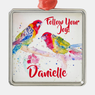Rosella Papegaai Aquarel Schildering Naam Decorati Metalen Ornament