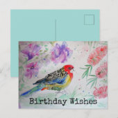 Rosella Papegaai met Flessenborstel Verjaardagskaa Briefkaart (Voorkant / Achterkant)