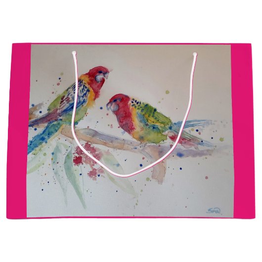 Rosella Parrot Bird Waterverf Art Gift Bag Groot Cadeauzakje (Voorkant)