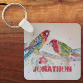 Rosella Parrot Bird Waterverf Boys Name Key Ring Sleutelhanger (Voorkant)