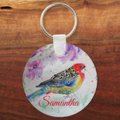 Rosella Parrot Bird Waterverf Girls Name Key Ring Sleutelhanger (Voorkant)