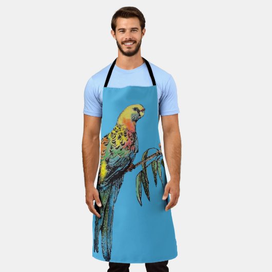 Rosella Parrot Birds Blue Pattern Mannen Dads Apro Schort (Gedragen)