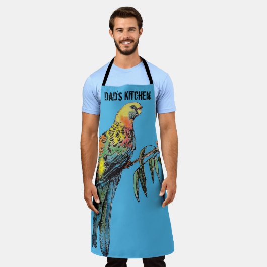 Rosella Parrot Birds Blue Pattern Mens Dads Apron Schort (Gedragen)