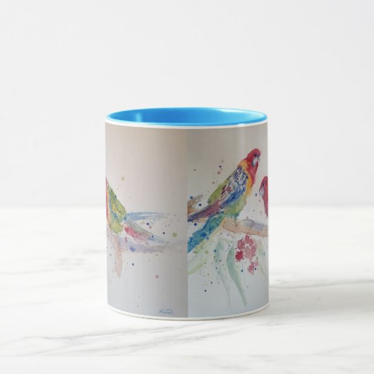 Rosella Parrot kleurige Waterverf Mok Blauw (Midden)