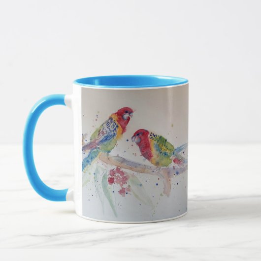 Rosella Parrot kleurige Waterverf Mok Blauw (Links)