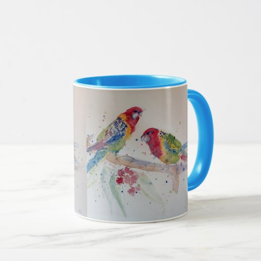 Rosella Parrot kleurige Waterverf Mok Blauw (Voorkant rechts)