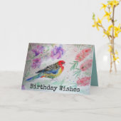 Rosella Parrot met Bottlepenseel Birthday Kaart (Gele Bloem)