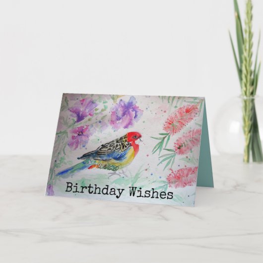 Rosella Parrot met Bottlepenseel Birthday Kaart (Voorkant)