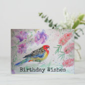 Rosella Parrot met Bottlepenseel Birthday Kaart (Staand voorkant)