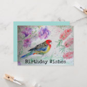 Rosella Parrot met Bottlepenseel Birthday Kaart (Voorkant / Achterkant in situ)