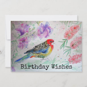 Rosella Parrot met Bottlepenseel Birthday Kaart