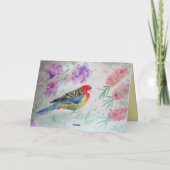 Rosella Parrot met Red BottleBrusthday Kaart (Achterkant)