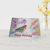 Rosella Parrot met Red BottleBrusthday Kaart (Gele Bloem)