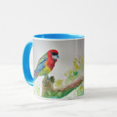 Rosella Parrot op tak Aquarel Mok Blauw (Voorkant links)