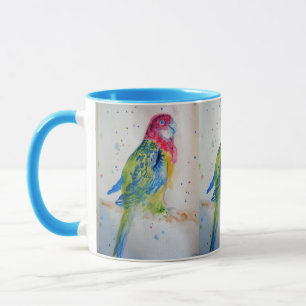 Rosella Parrot op Waterverf Mok Blue