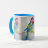 Rosella Parrot op Waterverf Mok Blue (Voorkant links)