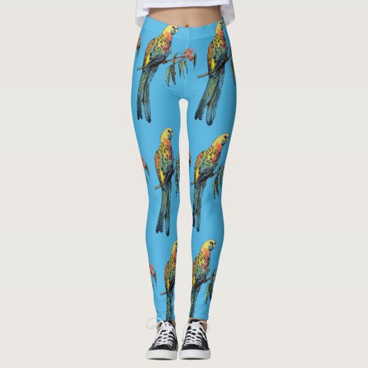 Rosella Parrot Waterverf Blue Bird Leggings (Voorkant)