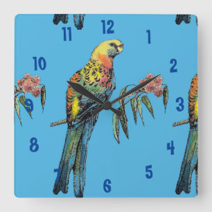 Rosella Parrot Waterverf Mans Kantoor Clock Vierkante Klok
