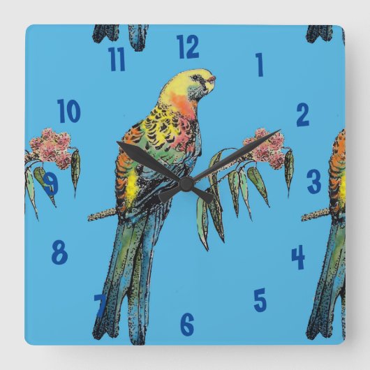 Rosella Parrot Waterverf Mans Kantoor Clock Vierkante Klok (Voorkant)