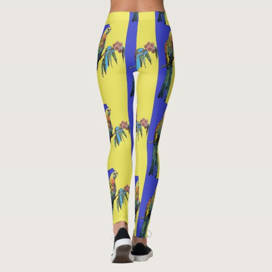 Rosella Parrot Waterverf Navy Blue Bird Leggings (Achterkant)