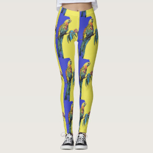 Rosella Parrot Waterverf Navy Blue Bird Leggings