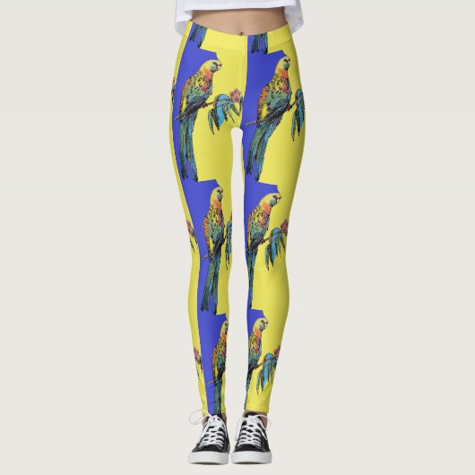 Rosella Parrot Waterverf Navy Blue Bird Leggings (Voorkant)