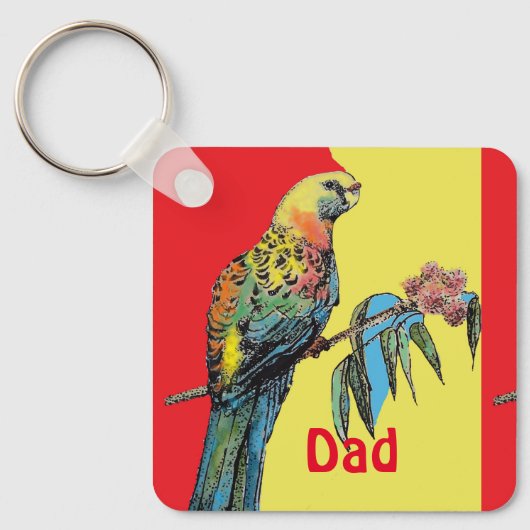 Rosella Parrot Waterverf Papa naam Sleutelhanger (Voorkant)