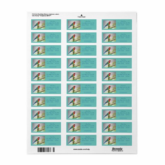 Rosella Parrot Waterverf Return Address Labels (Full Sheet)