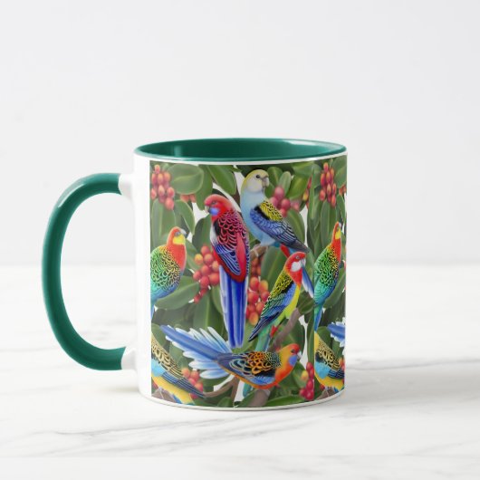 Rosella Parrots in Fig Tree Ringer Mok (Links)