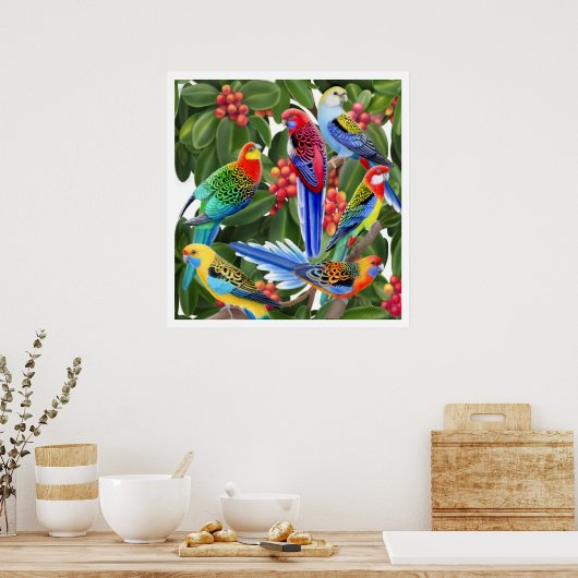 Rosella Parrots in vingerafdrukken Poster (Keuken)
