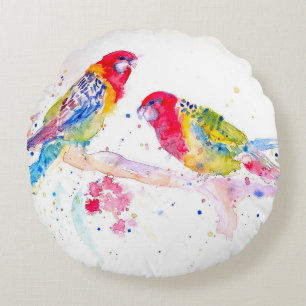 Rosella Rood Papegaai Papegaaien Aquarel Schilderi Rond Kussen