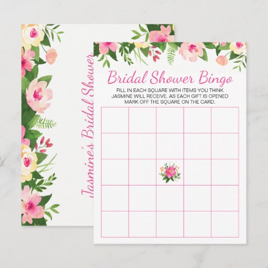 Rosella Roze Bloemen Vrijgezellenfeest Bingo Kaart (Voorkant / Achterkant)