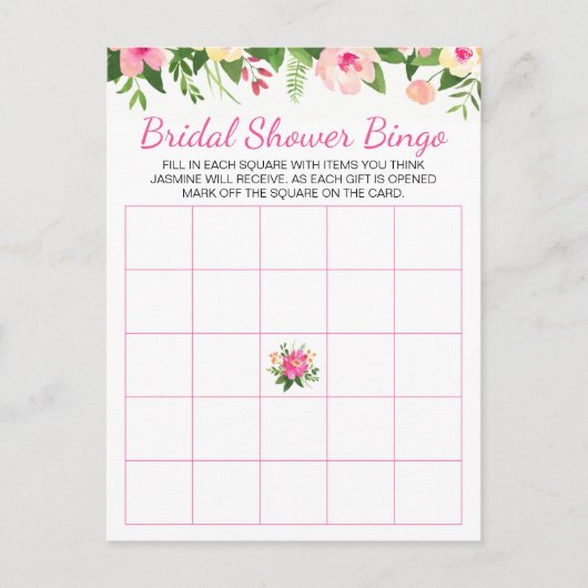 Rosella Roze Bloemen Vrijgezellenfeest Bingo Kaart (Voorkant)