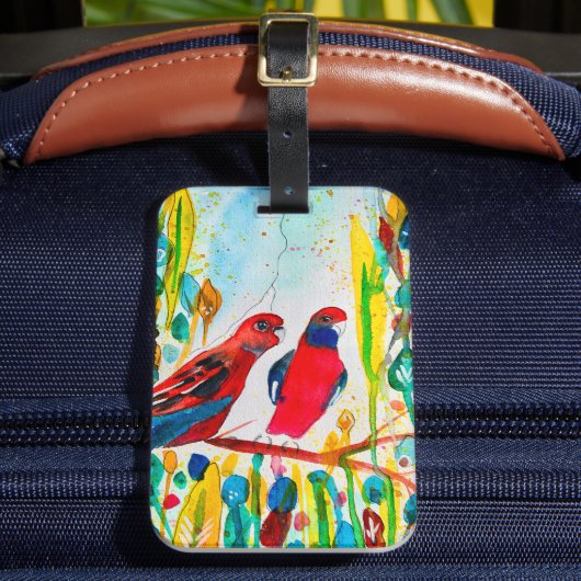 Rosella vogels in de waterverf kunst bagagelabel (Voorkant Insitu 2)