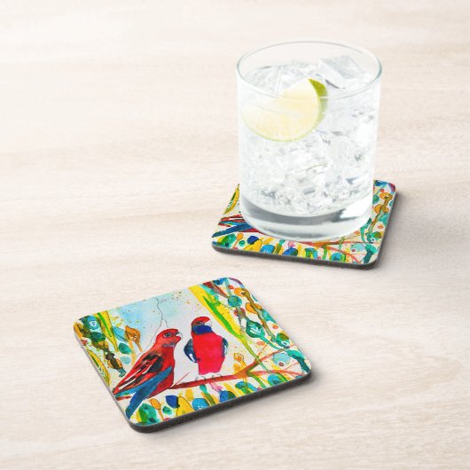 Rosella vogels in de waterverf kunst bier onderzetter (Rechterzijde)