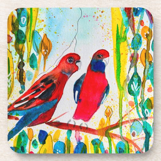 Rosella vogels in de waterverf kunst bier onderzetter (Voorkant)