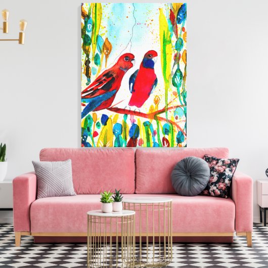 Rosella vogels in de waterverf kunst canvas afdruk (Insitu (Woonkamer))