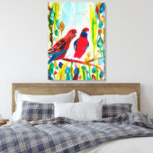 Rosella vogels in de waterverf kunst canvas afdruk (Insitu (Slaapkamer))