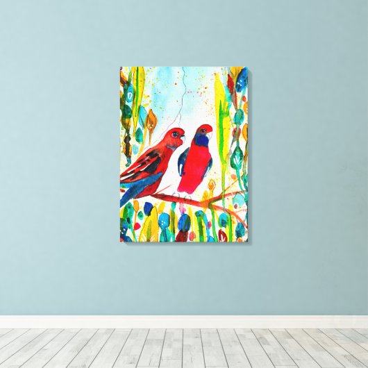 Rosella vogels in de waterverf kunst canvas afdruk (Insitu (Houten vloer))