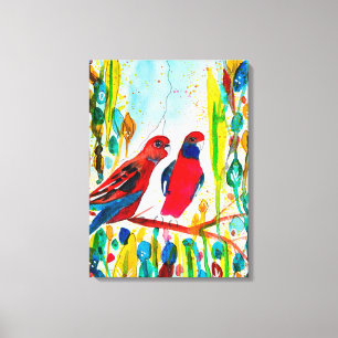 Rosella vogels in de waterverf kunst canvas afdruk