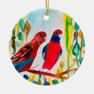 Rosella vogels in de waterverf kunst keramisch ornament