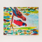 Rosella vogels in de waterverf kunst legpuzzel (Horizontaal)