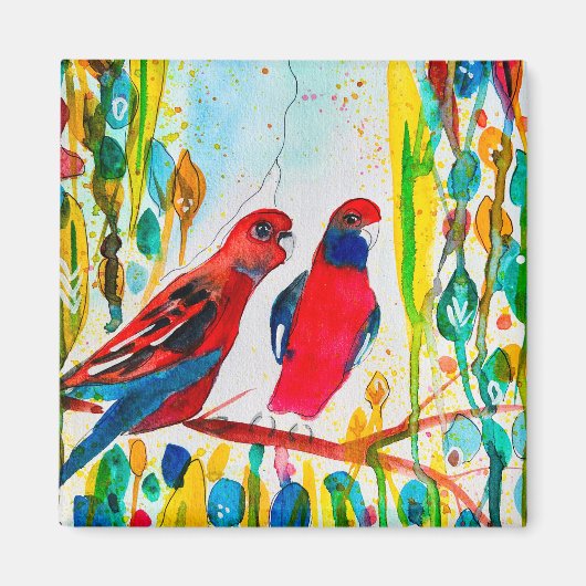 Rosella vogels in de waterverf kunst magneet (Voorkant)